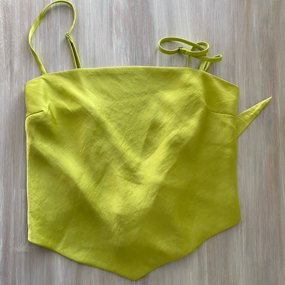 Aritzia Sunday Best Chartreuse Satin Top - Picture 6 of 9